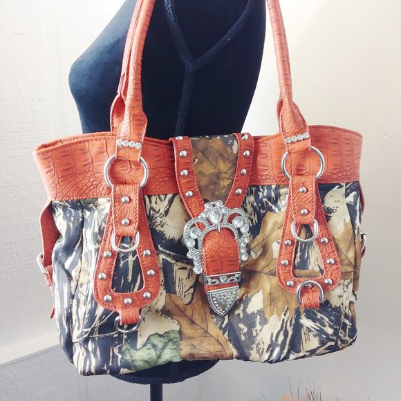 Yesir orange-brown-tan camouflage purse - Picture 1 of 14